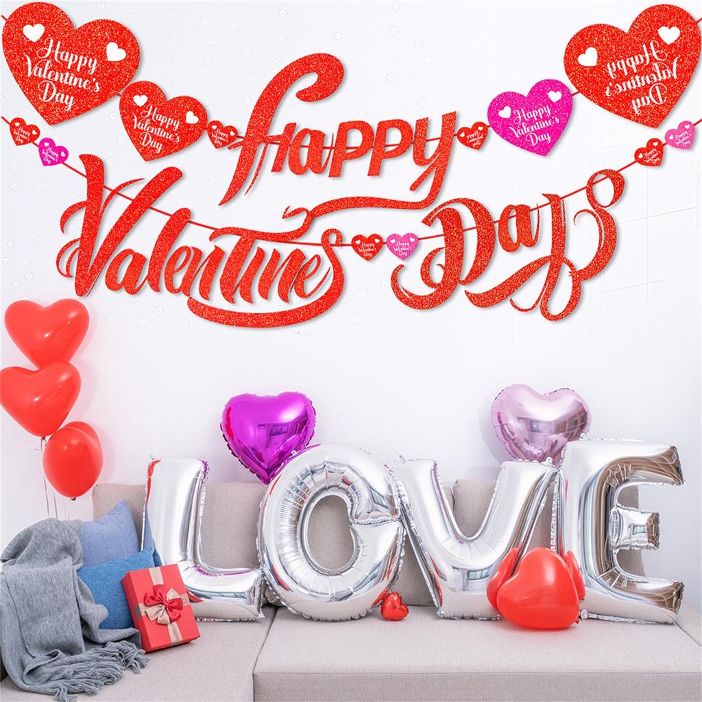 Happy Valentines Day Banner, Red Glittery Valentines Day Party Decorations, Valentines Day Garland, Valentines Photo Props, Heart Decorations