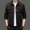 Men's trendy men's jacket spring and autumn lapel fashion leather jacket men's casual jacket plaid trendy top Korea