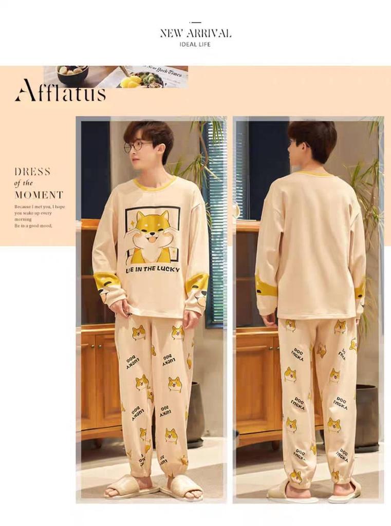 Men's Tom and Jerry Cartoon Pajama Set - Round Neck, Long Sleeve, Long Pants, Lightweight, Perfect for Spring and Autumn, Indoor/Outdoor.