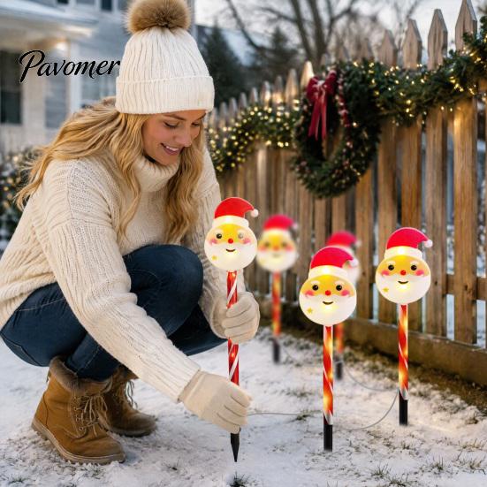Waterproof Solar Snowman Yard Decor 5Pcs Christmas Stake Light, LED Garden Lamp with Warm White Pathway Lighting Santa Claus Design, Outdoor