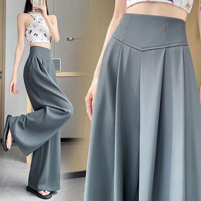 Moda Coreana para Mujer Pantalones Cómodos Holgados para Dama Pantalones de Cintura Alta Pantalones de Pierna Ancha Clásicos para Traje Femenino