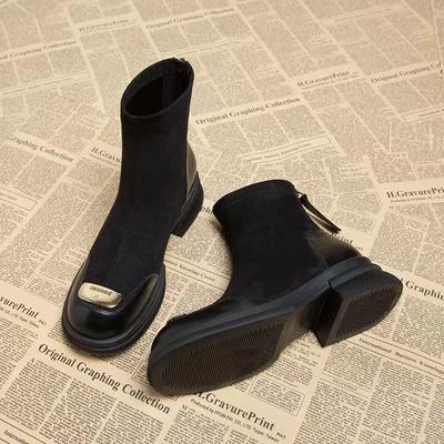 Fashion Thick Soles with Riding Boots for Women 2024 Autumn and Winter New Small Increase Splicing Elastic Skinny Boots