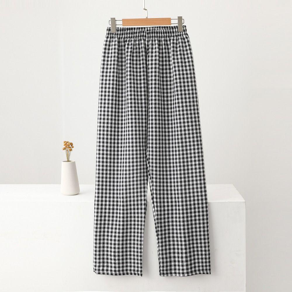 Trousers Stripe Grid Pants High Waist Loose-fit Plaid Sleepwear Lattice Pajams Pants Summer