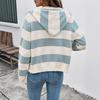 New model Korean-style relaxed-fit hooded striped sweater with zipper opening for women