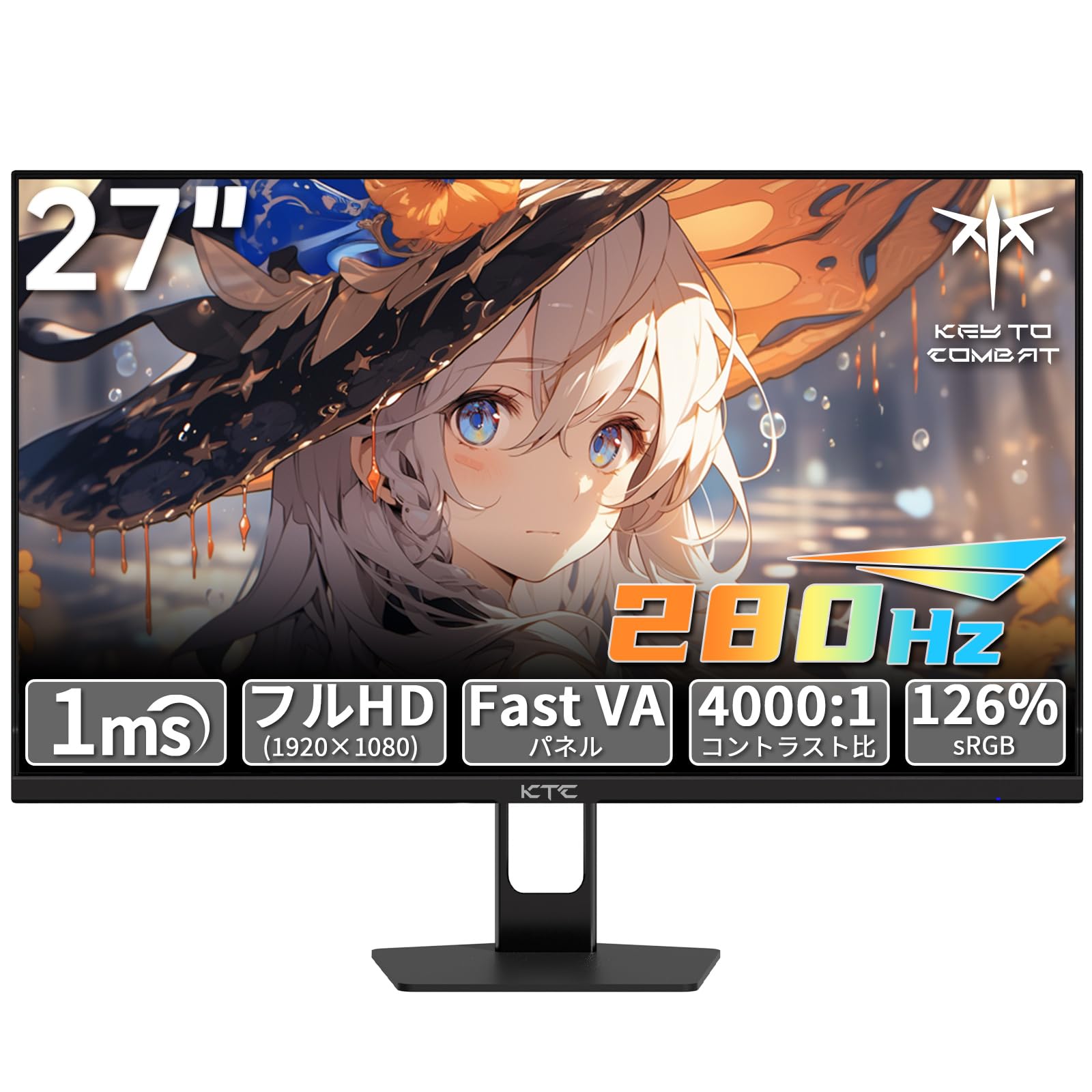 Monitor de jogos KTC 280Hz Alta taxa de atualização Velocidade de resposta de 1ms Painel FHD x Fast VA Taxa de contraste sRGB HDMI x 2 DP x 1 Terminal de fone de ouvido VESA