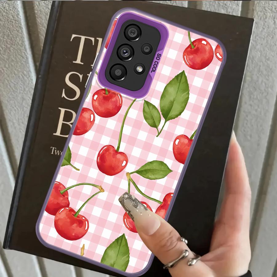 Case for Samsung Galaxy A12 A31 A24 A25 A17 A20s A26 A13 A14 A35 A21s A23 A15 A16 A34 Phone Cover Cherry Checkered Pattern