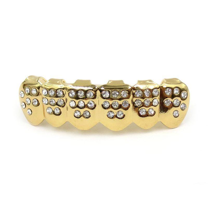 DIY Glossy Teeth Grillz Hip Hop Gold Silver Color Top Bottom Tooth Caps For Women Men Jewelry Halloween Cosplay Gift