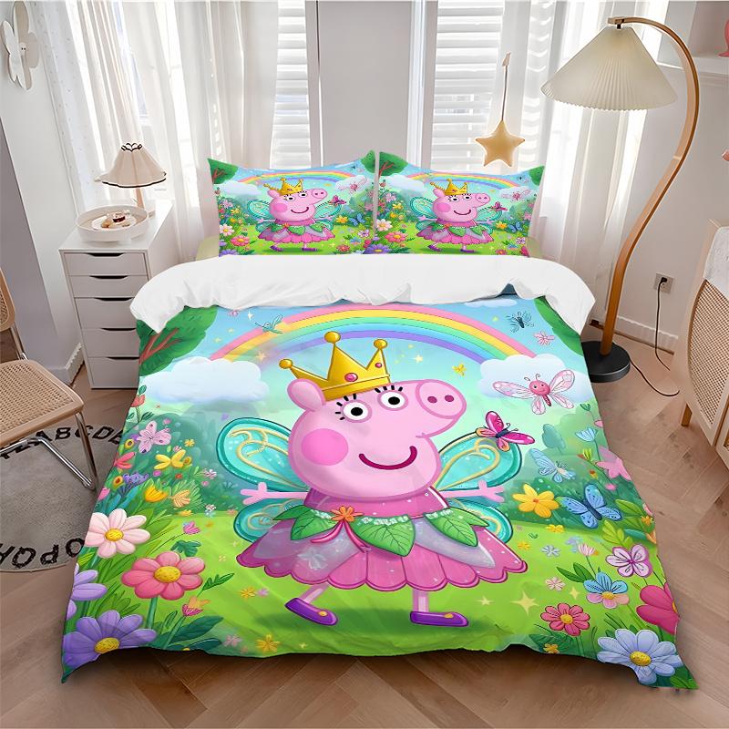 3pcs Peppa Pig Fairy Costume Home Bedding Set-Universal Three-Piece Suit for Bedroom, Guest Room, Living Room, Hotel-Festive Gift for Fans,