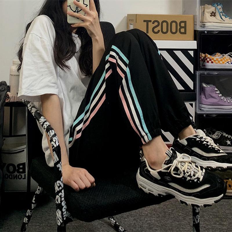 Women's Black Nine-Point Jogger Pants: Loose, Wide-Leg Design for Summer, Spring, and Autumn
