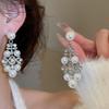 Elegant Rhinestone Faux Pearl Geometric Earrings & Necklace Set