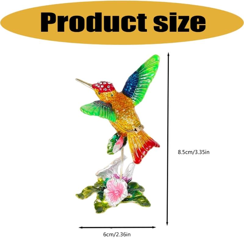 Vanity Ring Earring Storage Box with Bird Shape, Hinged Alloy Body and Flower Base for Dresser Display Use Value