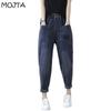 MOJTA Women's Loose Plus Size Casual Thin Harem Pocket Patch Flanging Solid Color Long Pants