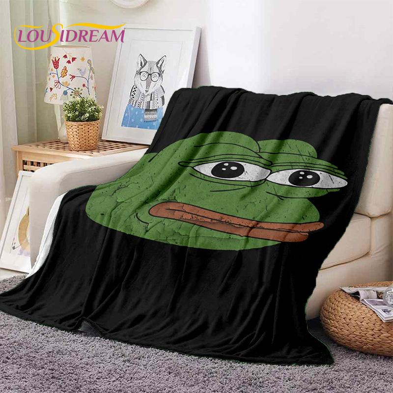 3D Cartoon Pepe Frosch Gesicht HD Weiche Flanelldecken, Überwurfdecke Bequeme Decke für Picknick Betten Sofa Haus Schlafzimmer Geschenke
