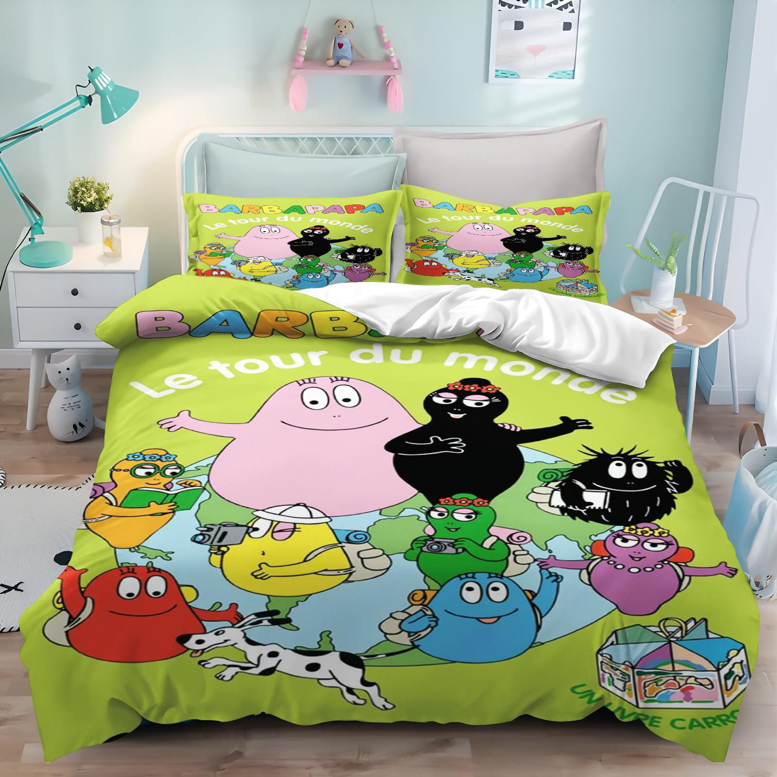 

Duvet Cover Cartoon 3-Piece Set Barbapapa Children Cute Polyester Soft Breathable Comforter Animation Bedding 180x210cm