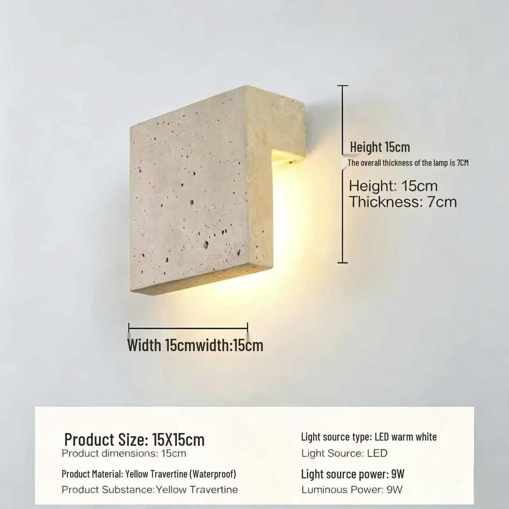 Wabi-Sabi Yellow Travertine Bedside Lamp: Retro Style for Master Bedroom & Living Room