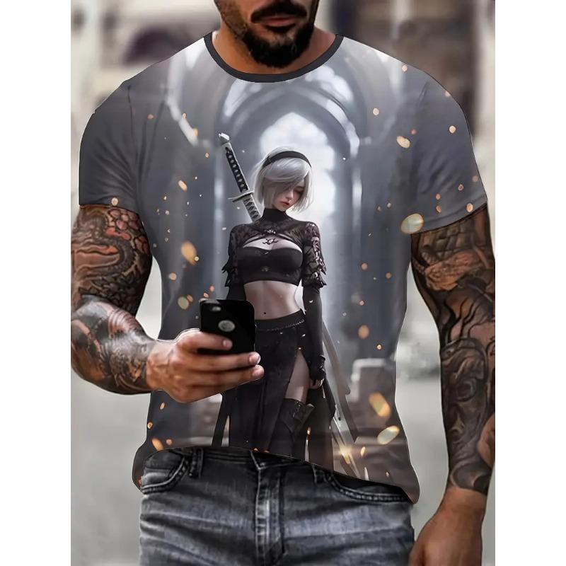 2026New Men's Cool Tattoo Girl Graphic T-Shirts Street Trend 3D Print Personality