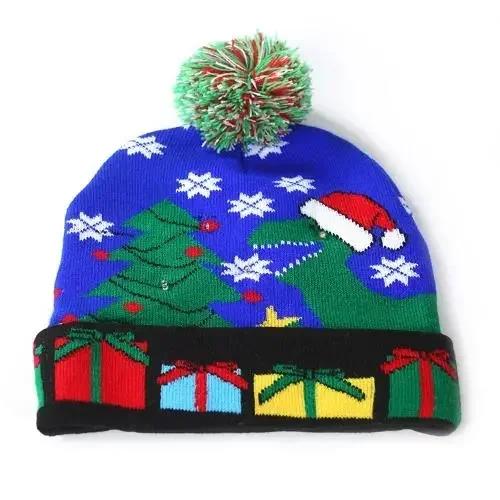 Christmas Hat With Led Light Christmas Light Up Sweater Knitted Beanie Xmas Hat for Adults Kids Christmas Decor Supplies