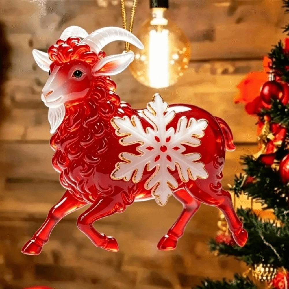 Acrylic Goat Pendant with Snowflake Goat Car Ornament Goat Hanging Ornament Christmas Tree Decor