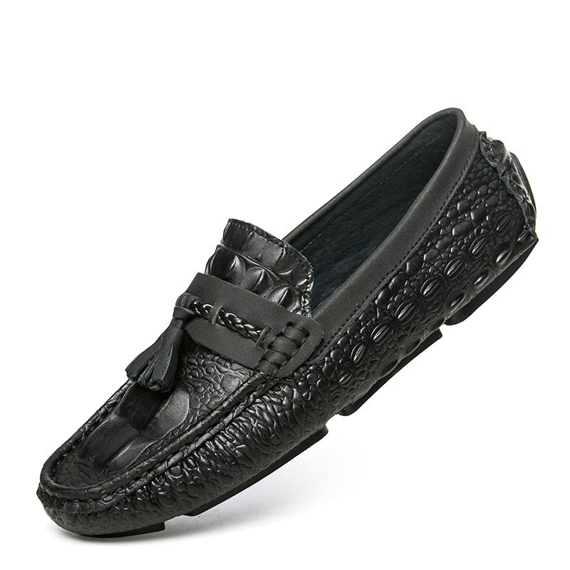

Мужские мокасины с крокодиловым узором, повседневная мужская обувь для вождения, качественная кожаная обувь для лодок, брендовые мужские мокасины, мокасины Zapatos De 44 чёрный