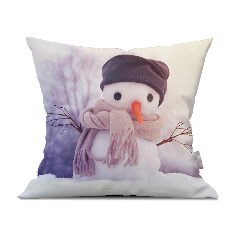 Cute Cartoon Snowman Santa Claus Printed Pattern Cushion Cover for Home Living Room Sofa Bedroom Decoration Pillowcase