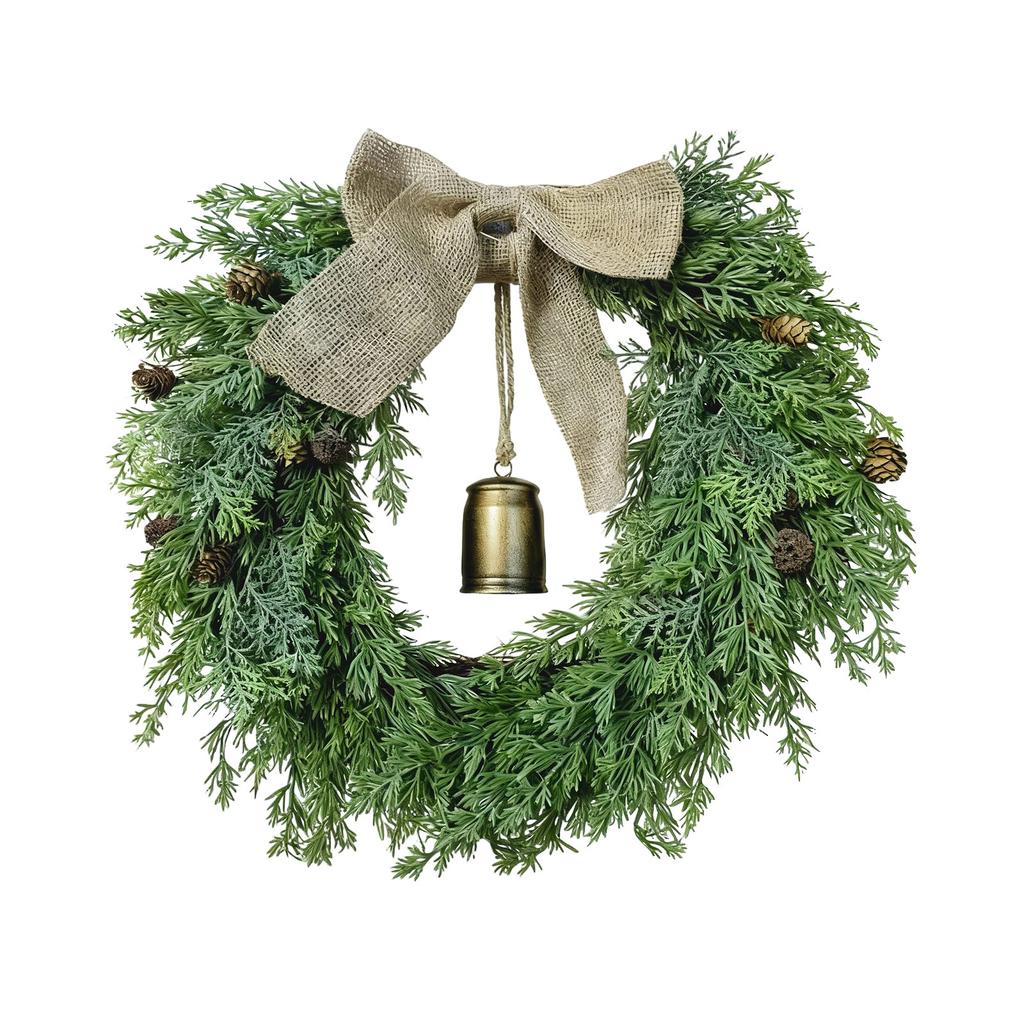 Christmas Wreath-Inch Wreath With Bells,Bow,Pinecones,Artificial Christmas Wreaths For Front Door,for Indoor Outdoor Wall Window Porch Christmas Decor