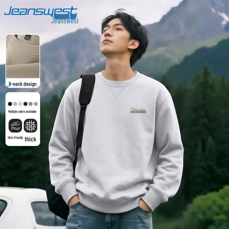 Jeanswest Men s Retro Letter Print Crewneck Sweatshirt 5XL