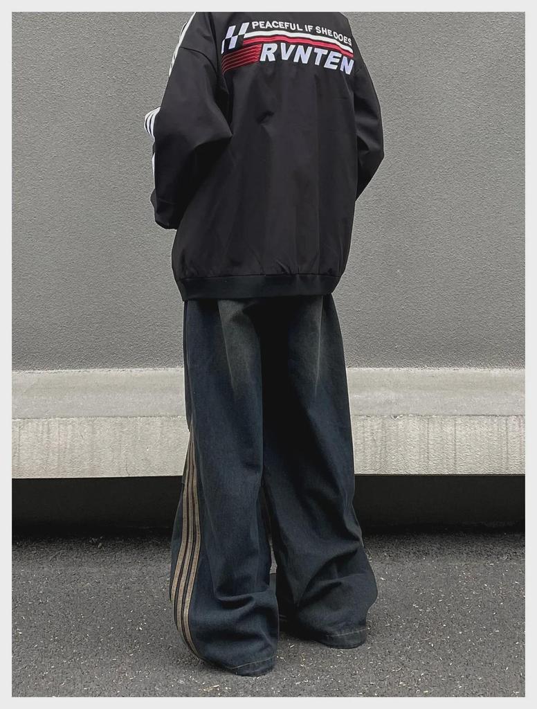 Sonbahar/Kış Çizgili Pileli Bol Günlük Pantolon: Retro Amerikan Sokak Stili Kot Pantolon