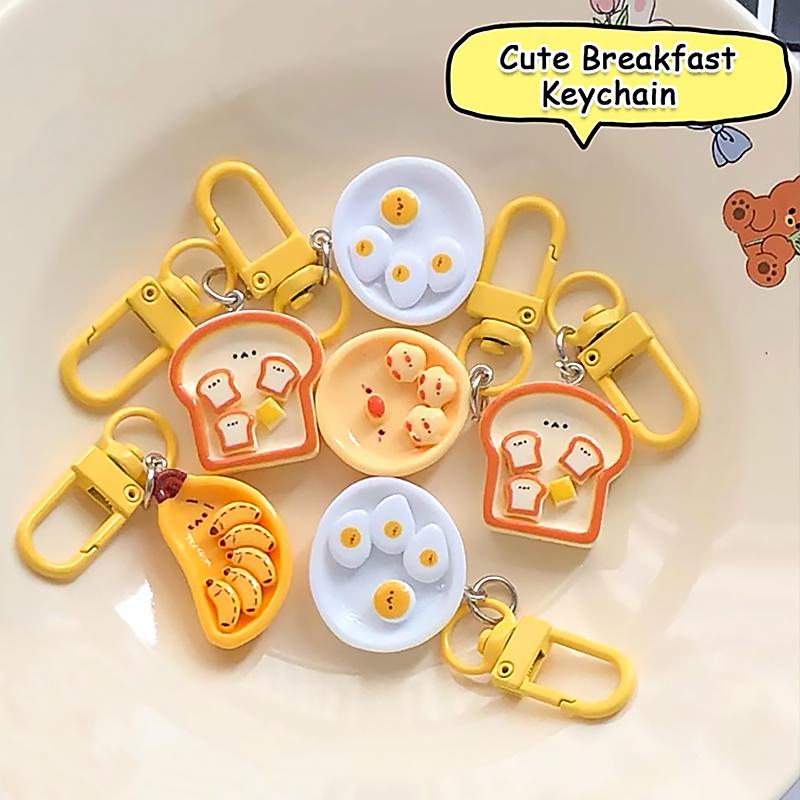 1Pcs/4Pcs Keychain Decoration Woman Keychain Gift Resin Keychain Purse Cute Breakfast Keychain Hang On Backpack