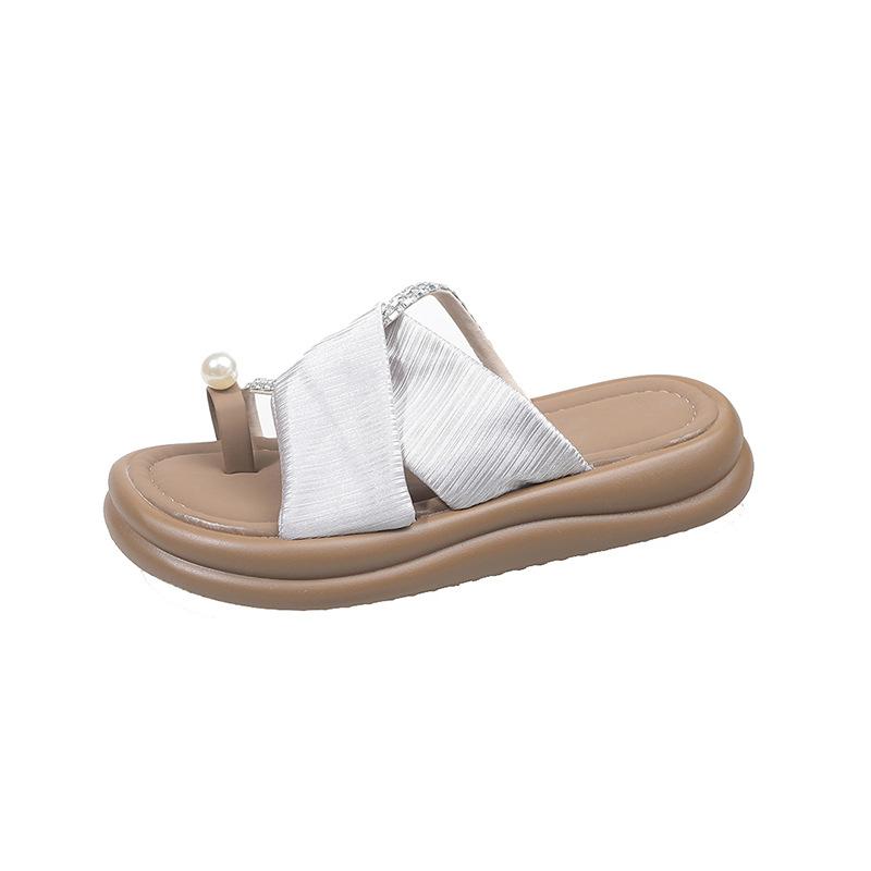 Thick-soled Slippers Women's 2025 Summer New Korean Version Outer Wear Niche Metal Flower Cover Toe Fashion Open-toed Cool Slippers