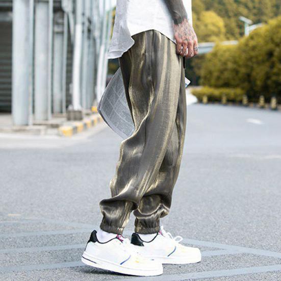 Cargo Pants Ice Silk Dressing Male Popular Drawstring Ankle Tied for Working