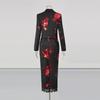 Completo Moda di Alta Gamma Giacca con Revers Ricamata + Gonna a Vita Alta con Inserti in Pizzo Set Due Pezzi