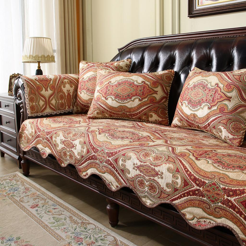 Classic Living Room Sofa Cover Embroidery Jacquard Anti-Slip Sofa Pad Armchairs Protective Cover Home Decoration Retro Couch Mat