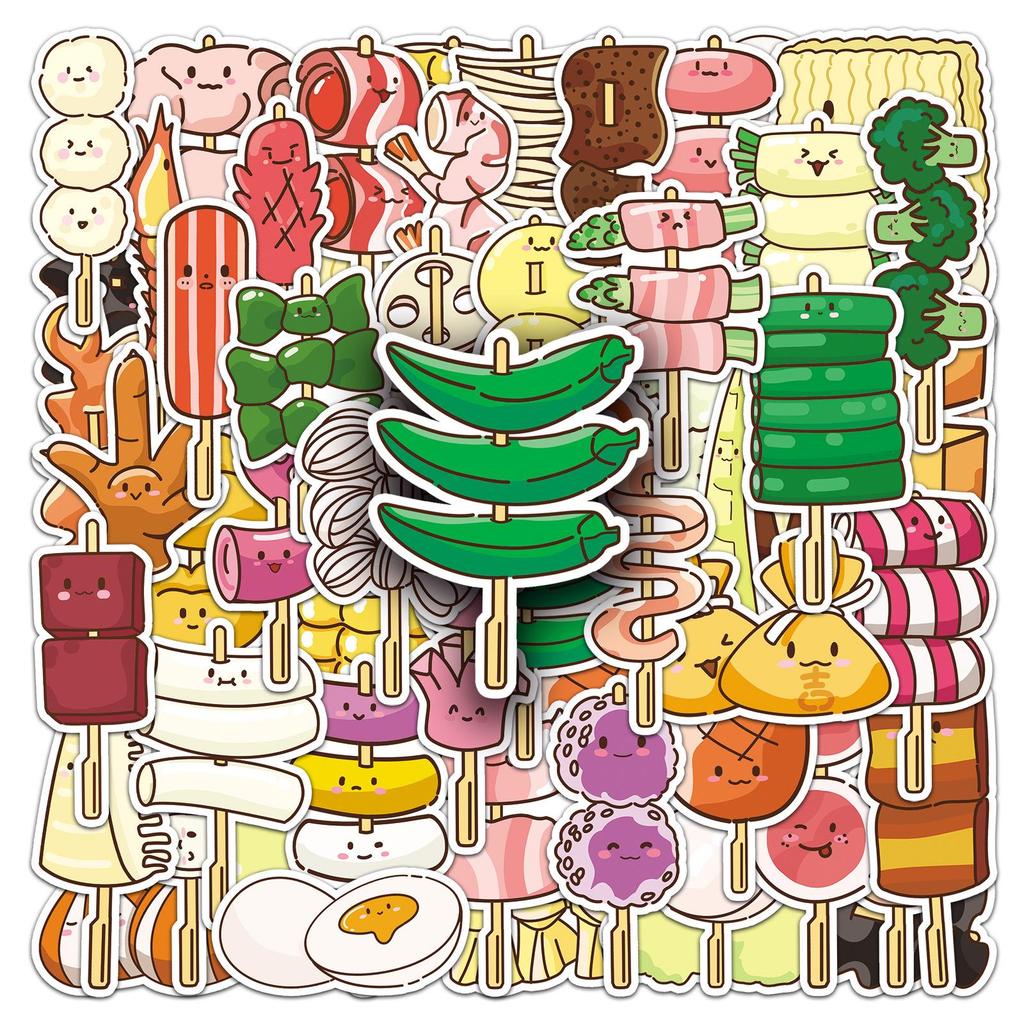 50 Cute Cartoon Oden Skewer Stickers - Waterproof Decoration for Computers, Thermos Cups, and Journals