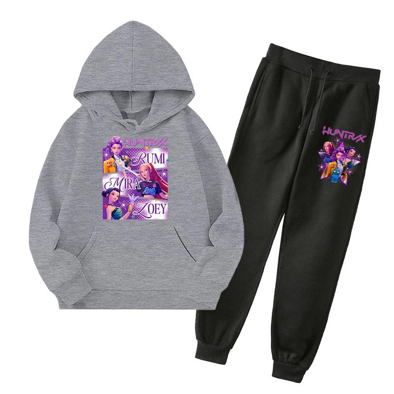 Kpop Demon Hunters Kids New Fashion Cartoon Print 2pcs Hoodie+Pants Sportsuits Casual Outfits Clothes For 2-13 Years Boys Girls