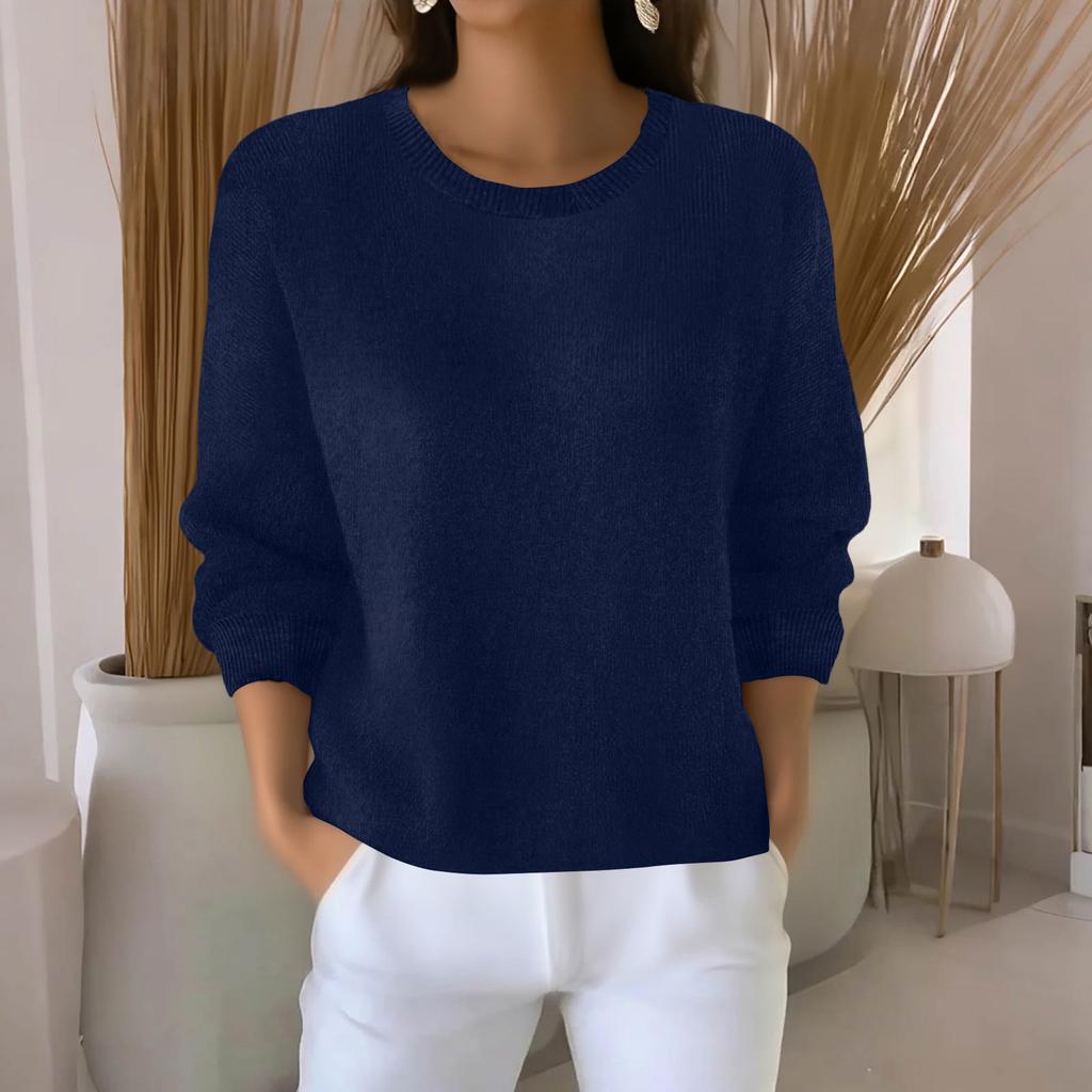 Women's Fashionable Casual Knitted Top Loose-Fit Solid-Colour Long-Sleeved Jumper