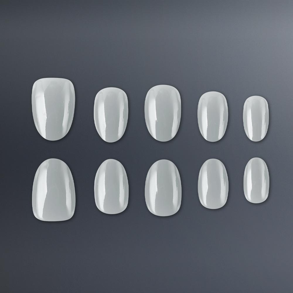 Light Gray Glossy False Nails - Short Oval Plain, 32 High-Quality Removable Pieces