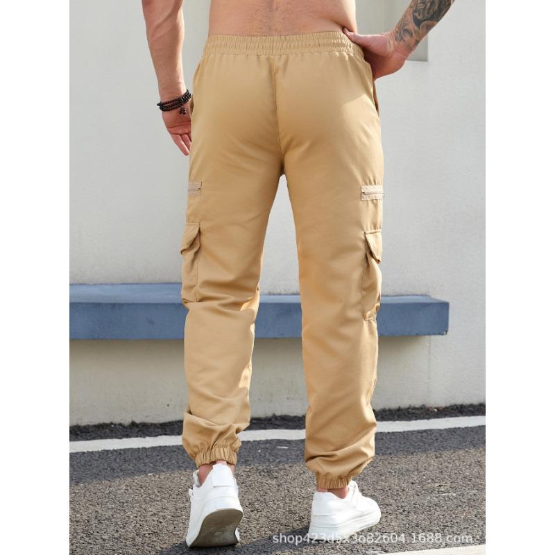 Men's Khaki Cargo Jogger Pants With Zipper Pockets