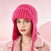 Neue Damen Herbst Winter Ohrklappen Strickwollmütze, Kordelzug Thermisch Warm Flieger Skimütze, Mode Vielseitig Outdoor Trooper Mütze