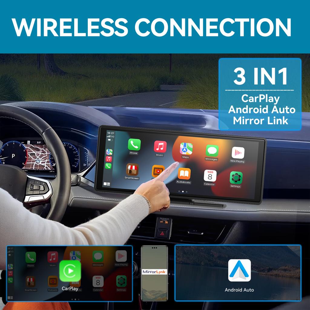 GPS Navigation for Car 10Inch Portable Wireless Carplay Android Auto Screen AR Stereo Audio Receiver Mirror Link