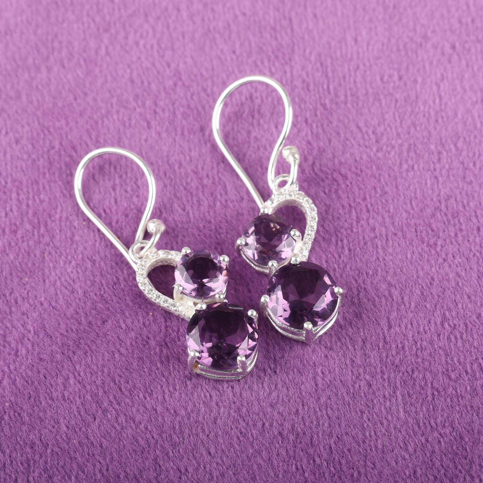 

Dainty Amethyst Gemstone 925 Sterling Silver Jewelry Zircon Hook Earrings 1.38 CZE-3-6