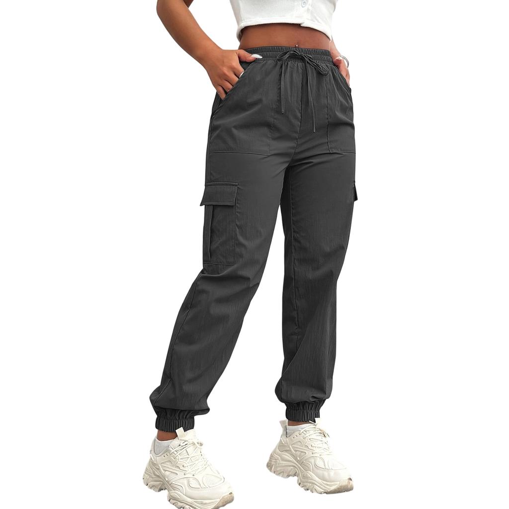 Damen Lässige Cargohosen mit Kordelzug Taille Jogginghosen mit elastischen Bündchen Leichte Arbeitskleidung Hosen