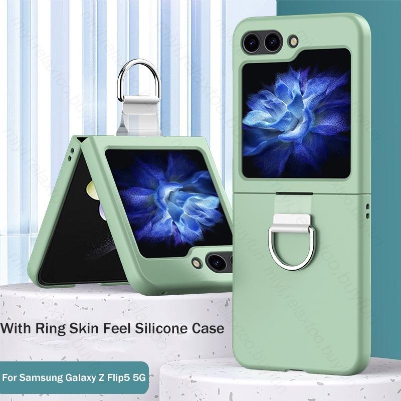 Candy Color Feeling Skin with Ring Holder Stand Case for Samsung Z Flip6 Flip 5 4 5G Hard PC Protect Fundas