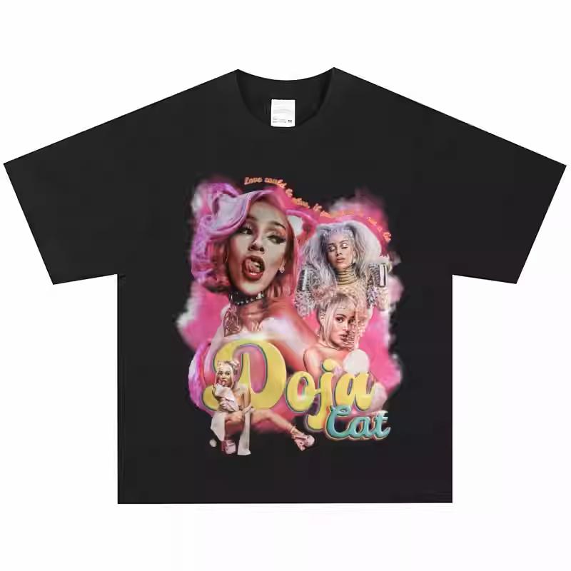 2026 Doja Cat Хип-хоп Рэп-певица Футболка Портрет Тяжелый хлопок Американский Ретро Винтаж Удобная Дышащая Рубашка 2XL
