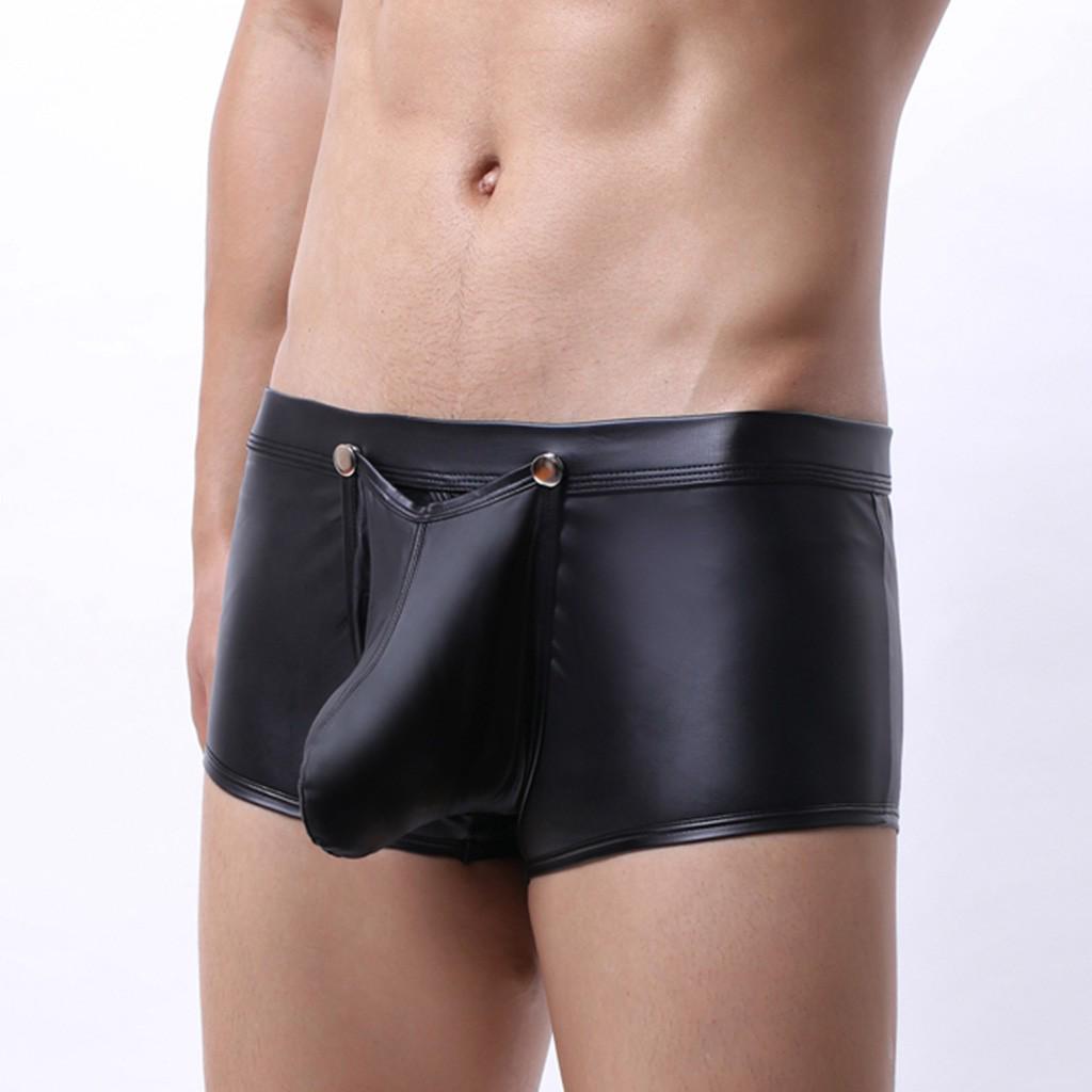 Nineteen Eq Herrenmode Herren Sexy Niedrige Taille Öffnung Kunstleder Unterwäsche Bequeme Unterwäsche