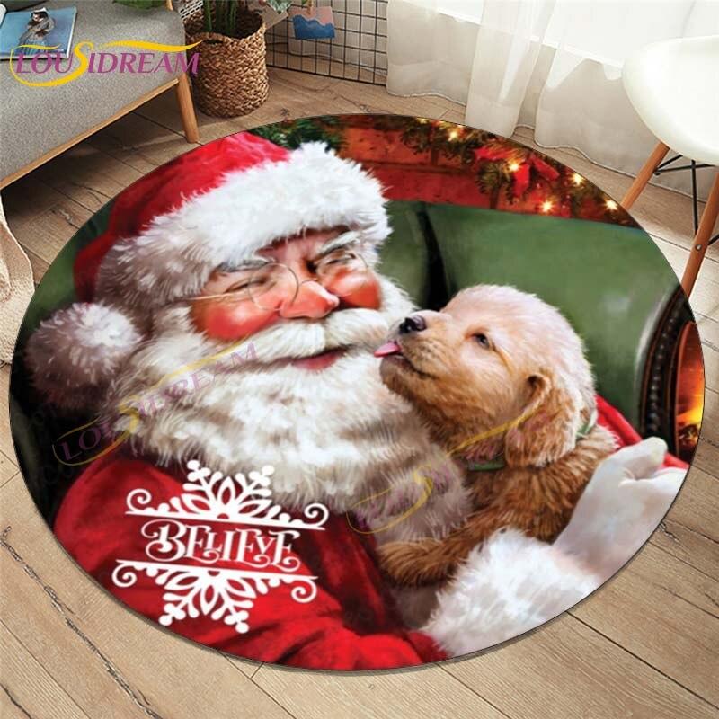 Merry Christmas Round Rug Sowman Mat Christmas Decor Christmas Gift Xmas Carpet Rugs for Living Room Home Decor Red Round Rug