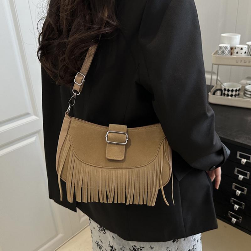 Vintage Tassel Crossbody Bags For Women's Gift, Casual Adjusted Strap Fringe Shoulder Bag For Daily Used/Leisure Vacation