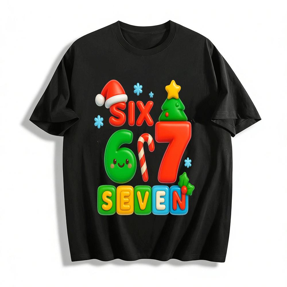 Christmas Themed Number 67 Print Kids Top Fun Cartoon Holiday Tee Pure cotton T-shirt XXS