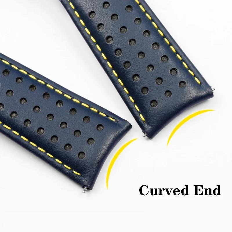 Genuine Leather Watchband For TAG Heuer F1 Racing Car Series Blue Strap for Mido Piloteer Wristband Curved End Bracelet 22mm