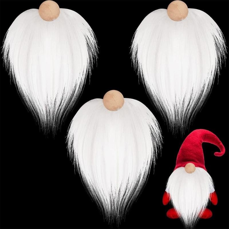 3pcs Faux Fur Beard with Wooden Beads Set DIY Handmade Crafts Supplies for Christmas Gnome Dwarf Costume Party Supplies 55KF