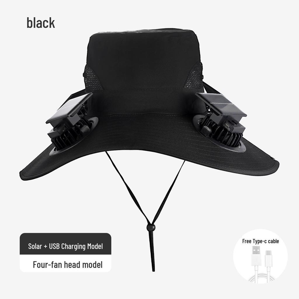Solar-Powered Wide Brim Fisherman Hat with Fan for Sun Protection, Rechargeable and Portable for Outdoor Travel